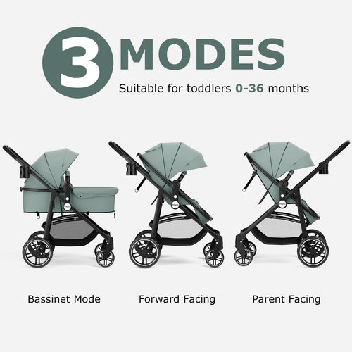 INFANS 2 in 1 Baby Stroller, High Landscape Infant Stroller & Reversible Bassinet Pram, Foldable Pushchair