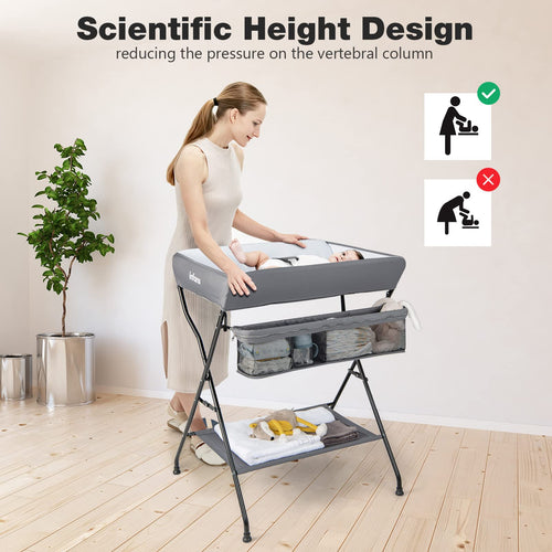INFANS Baby Changing Table, Folding Diaper Station Portable Nursery Organizer with Safety Belt and Storage Racks