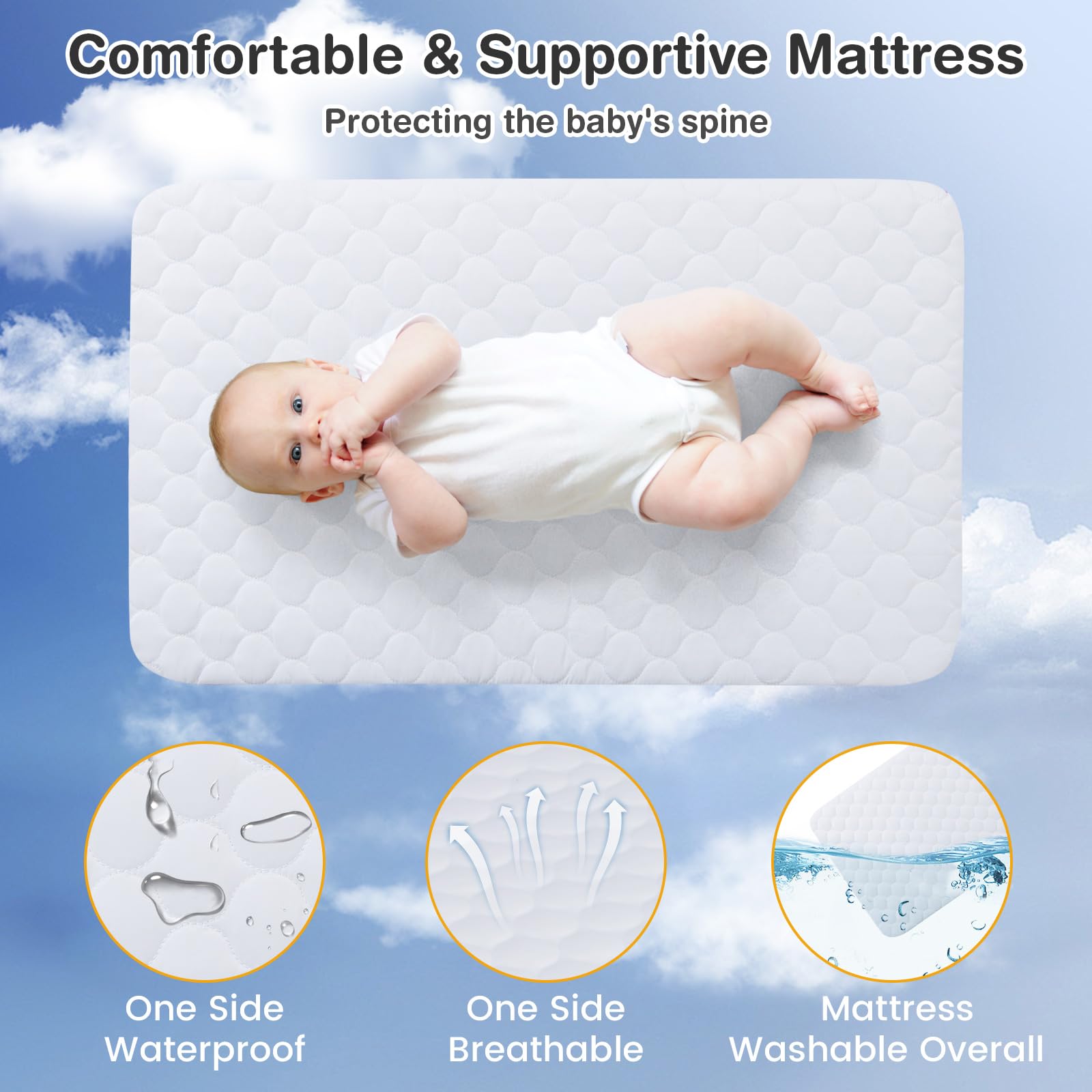 INFANS 3-in-1 Baby Bassinet, Bedside Sleeper with Comfy Mattress, Wheels, 6-Height Adjustable, Storage Basket