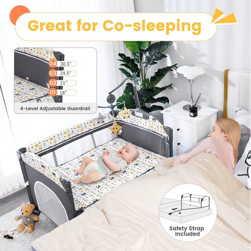 INFANS 5 in 1 Portable Playard, Larger Size Baby Bassinet Bedside Sleeper, Diaper Changer, Foldable Bedside Crib
