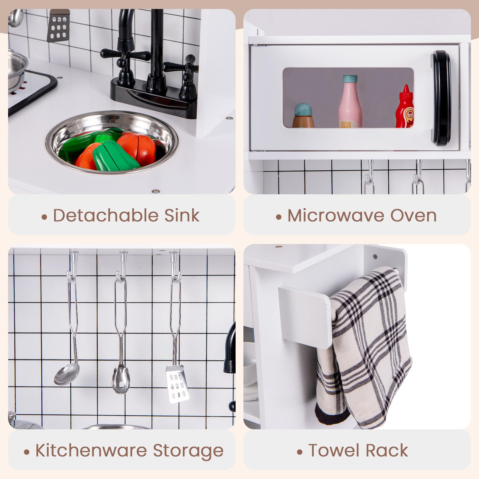 OLAKIDS Play Kitchen for Kids, Wooden Kids Play Kitchen Playset