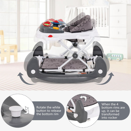 INFANS Baby Walker, 5 in 1 Behind Walker Learning Seated Rocker Bouncer with Removable Music Tray, Adjustable Height