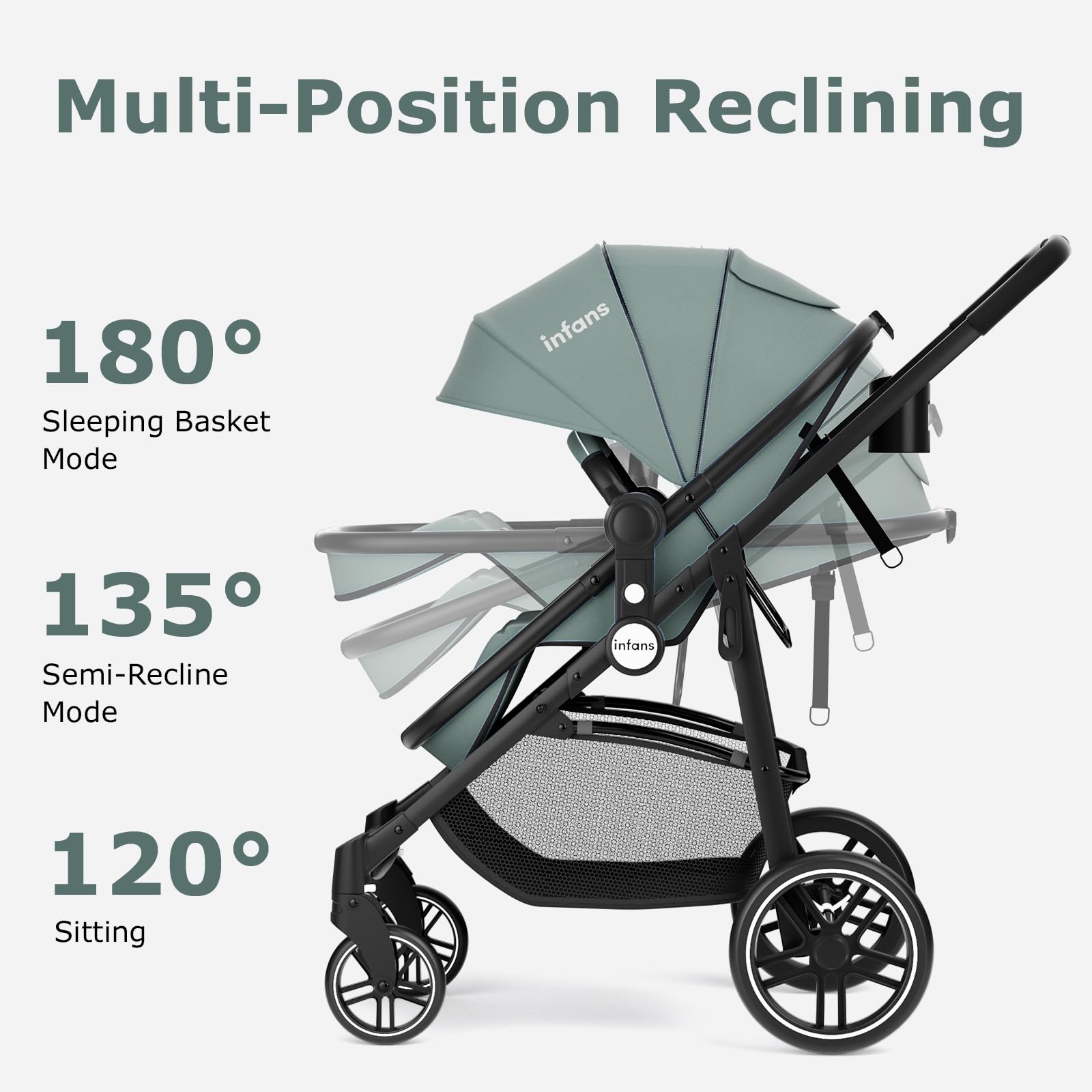 INFANS 2 in 1 Baby Stroller, High Landscape Infant Stroller & Reversible Bassinet Pram, Foldable Pushchair