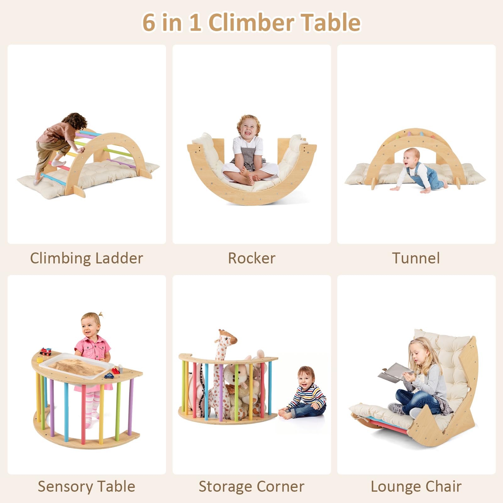 OLAKIDS Wooden Arch Climber Rocker with Soft Cushion for Toddlers