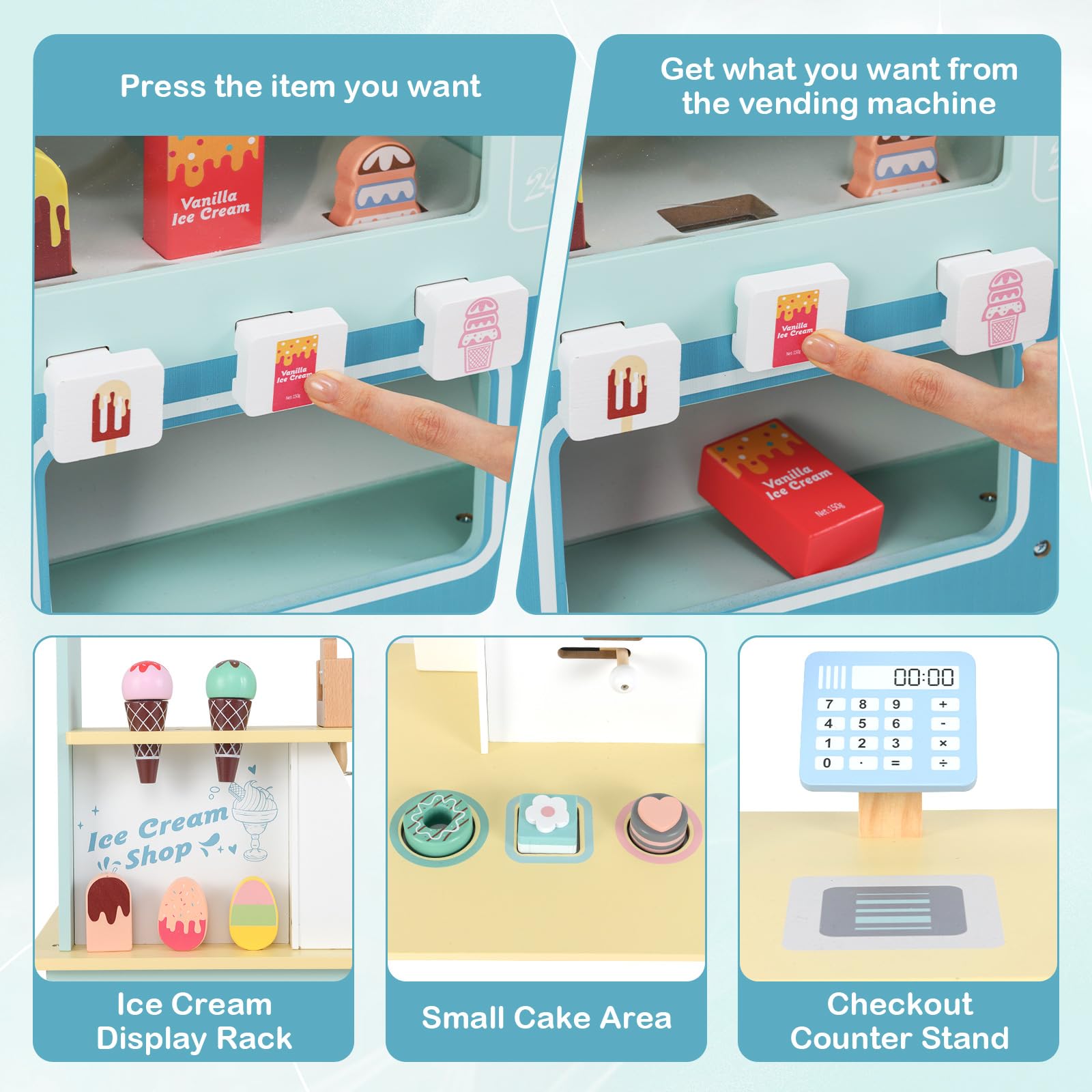 OLAKIDS Ice Cream Cart Grocery Store Marketplace Toy for Ages 3+
