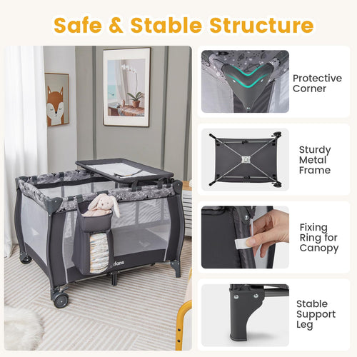 INFANS 4 in 1 Pack and Play, Portable Baby Kid Infant, Travel Playard with Bassinet