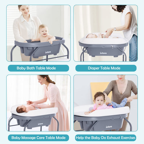INFANS 2 in 1 Baby Changing Table with Bath Tub Unit, Folding Diaper Dresser Station with Wheels Waterproof