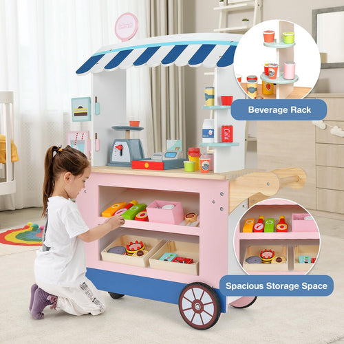 OLAKIDS Wooden Grocery Store Marketplace Toy, Supermarket Pretend Play, Fun Indoor Farmer's Market Stand Set
