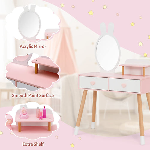 OLAKIDS Kids Vanity Set, 2 in 1 Wooden Princess Makeup Table and Chair with Mirror OLAKIDS
