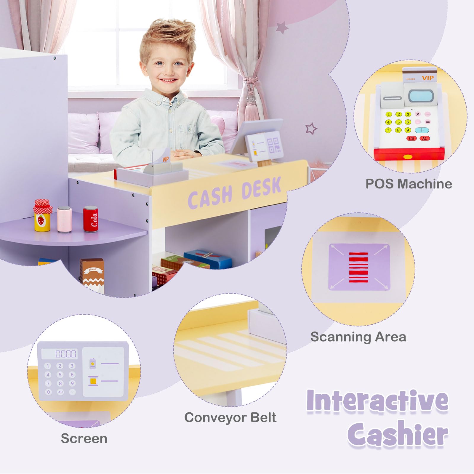 OLAKIDS Kids Grocery Store Playset, Wooden Supermarket Toy Set