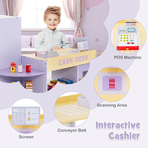 OLAKIDS Kids Grocery Store Playset, Wooden Supermarket Toy Set