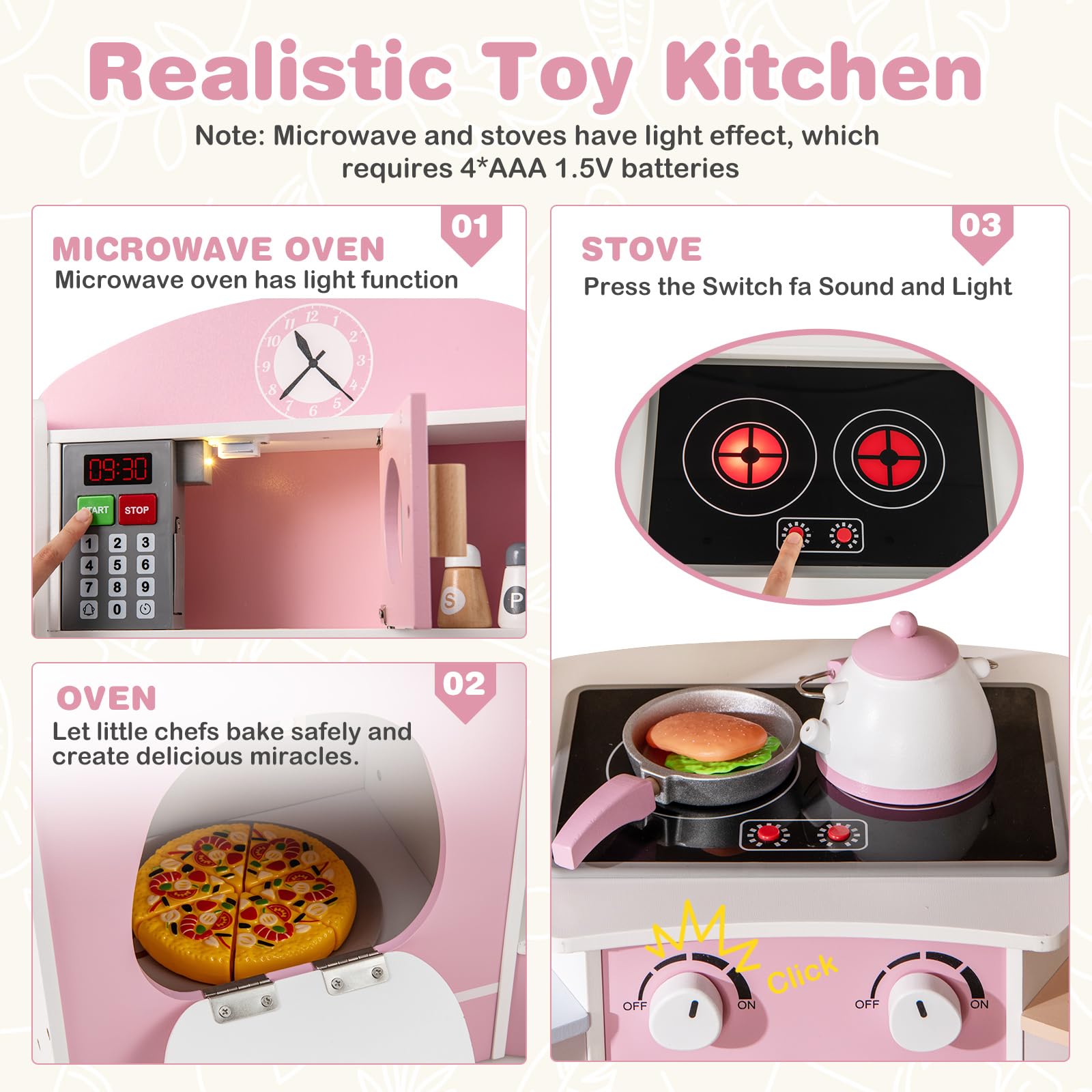 OLAKIDS Corner Kids Kitchen Playset, Toddler Wooden Pretend Cooking Set