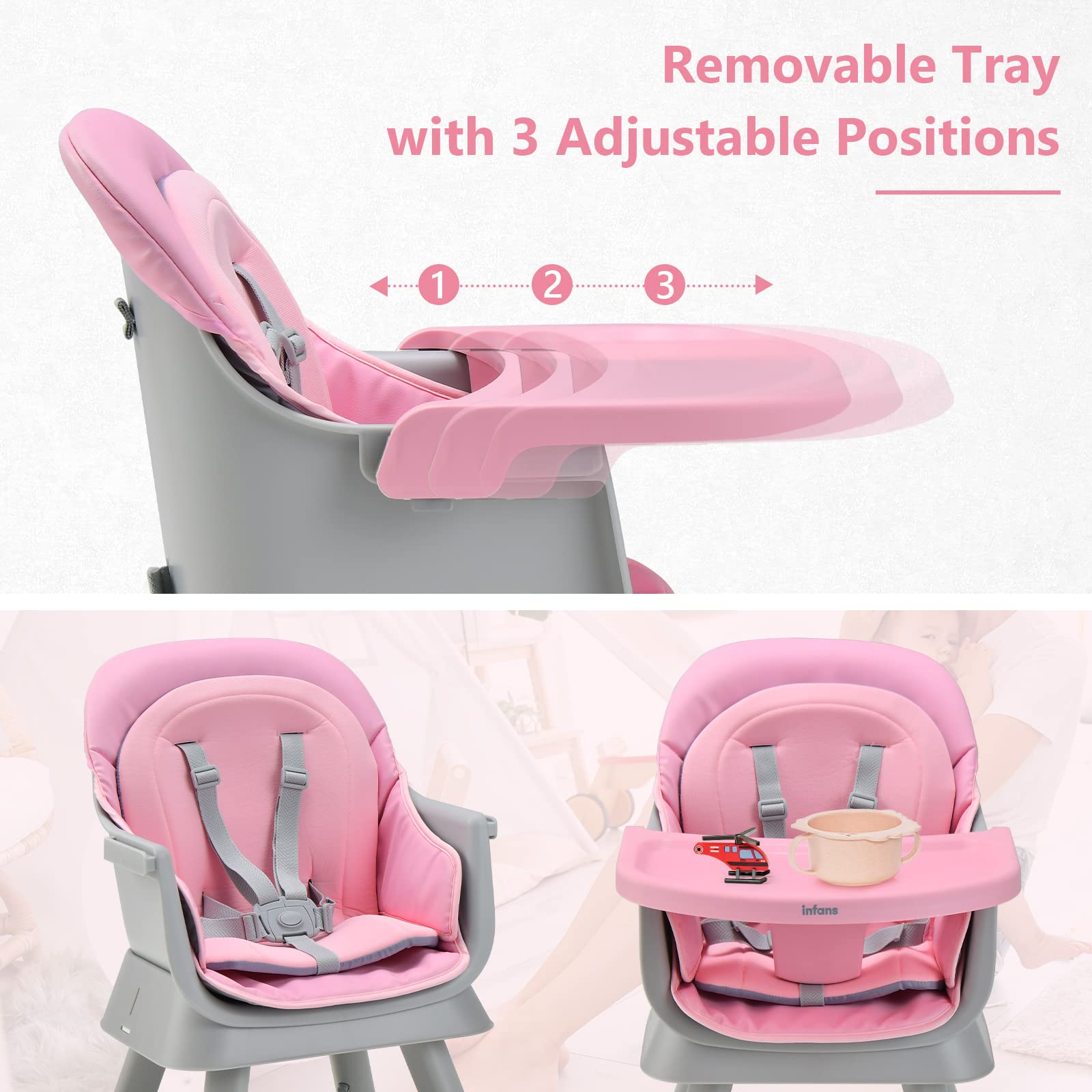 INFANS 8 in 1 Baby High Chair, Convertible Highchair for Babies and Toddlers, Infant Dining Booster Seat