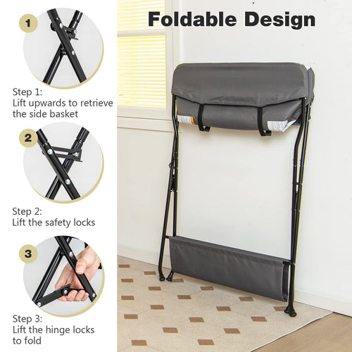 INFANS Baby Changing Table, Folding Diaper Station Portable Nursery Organizer with Safety Belt and Storage Racks