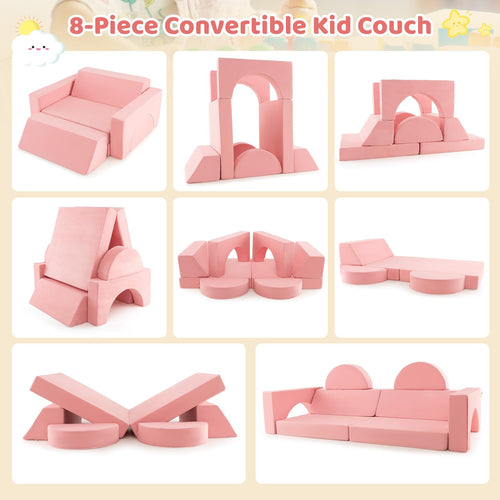 OLAKIDS Mondular Kids Play Couch, 8PCS Toddler Sectional Sofa Building Fort