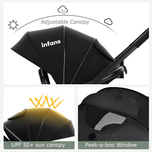 INFANS 2 in 1 Baby Stroller, High Landscape Infant Stroller & Reversible Bassinet Pram, Foldable Pushchair