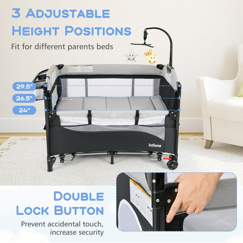 INFANS 5 in 1 Portable Playard, Larger Size Baby Bassinet Bedside Sleeper, Diaper Changer, Foldable Bedside Crib