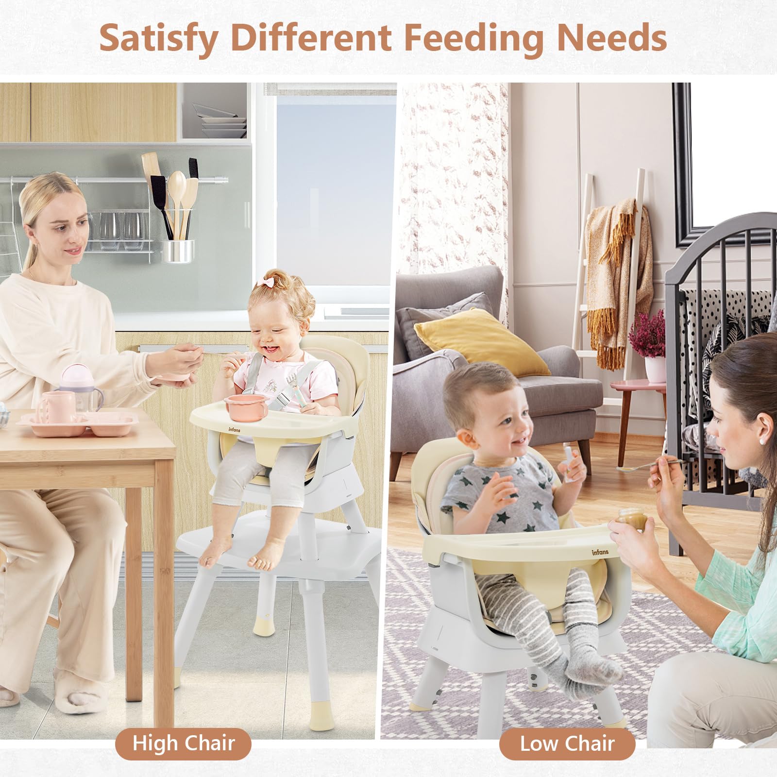INFANS 8 in 1 Baby High Chair, Convertible Highchair for Babies and Toddlers, Infant Dining Booster Seat