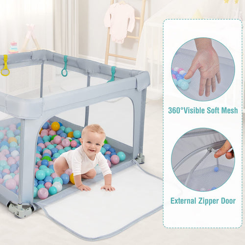INFANS Baby Playpen, 50’’x50’’ Foldable Large Baby Playard, Indoor Outdoor Kids Activity Center Baby Fence