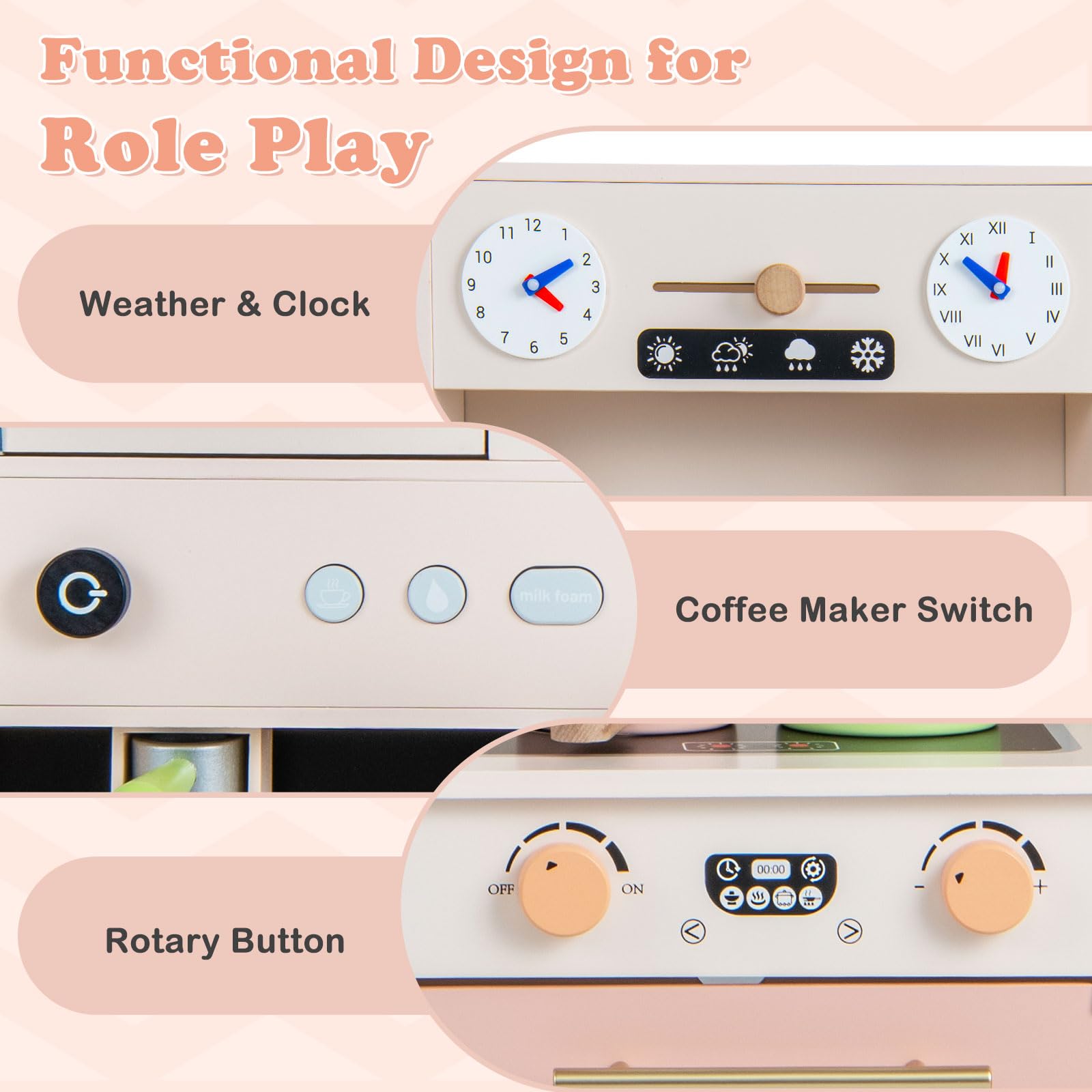 OLAKIDS Kids Kitchen Playset Cooking Toy Kitchen Set with Coffee Machine Stove Removable Sink Microwave Storage Cabinet