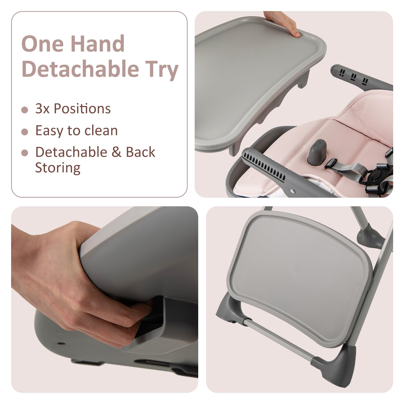 INFANS Baby High Chair, Convertible Quick Folding Portable Highchair with Adjustable Height Backrest Footrest