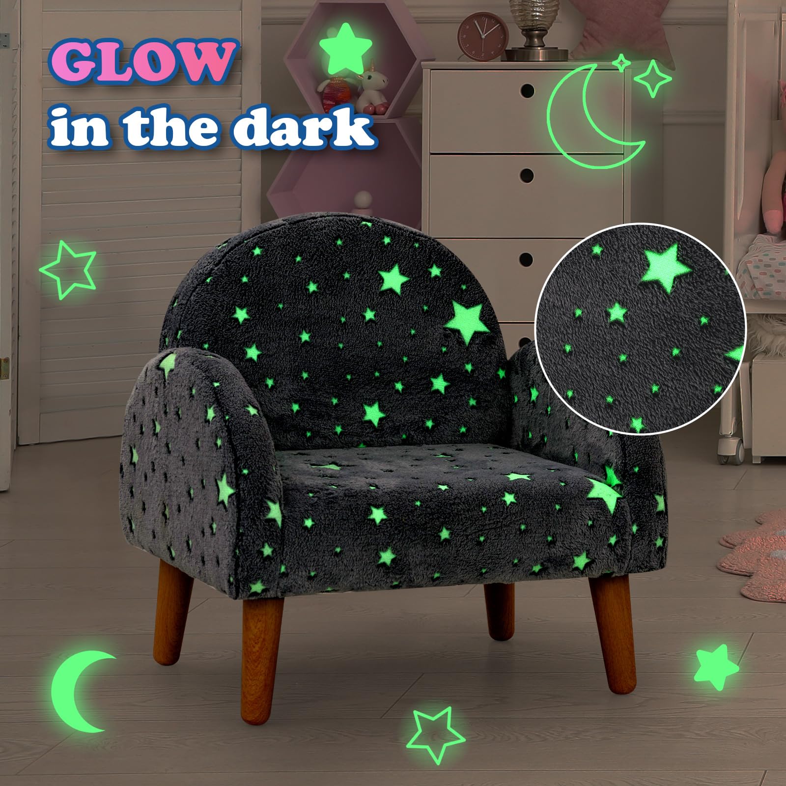 OLAKIDS Kids Sofa with Glow in The Dark, Toddler Armchair Couch