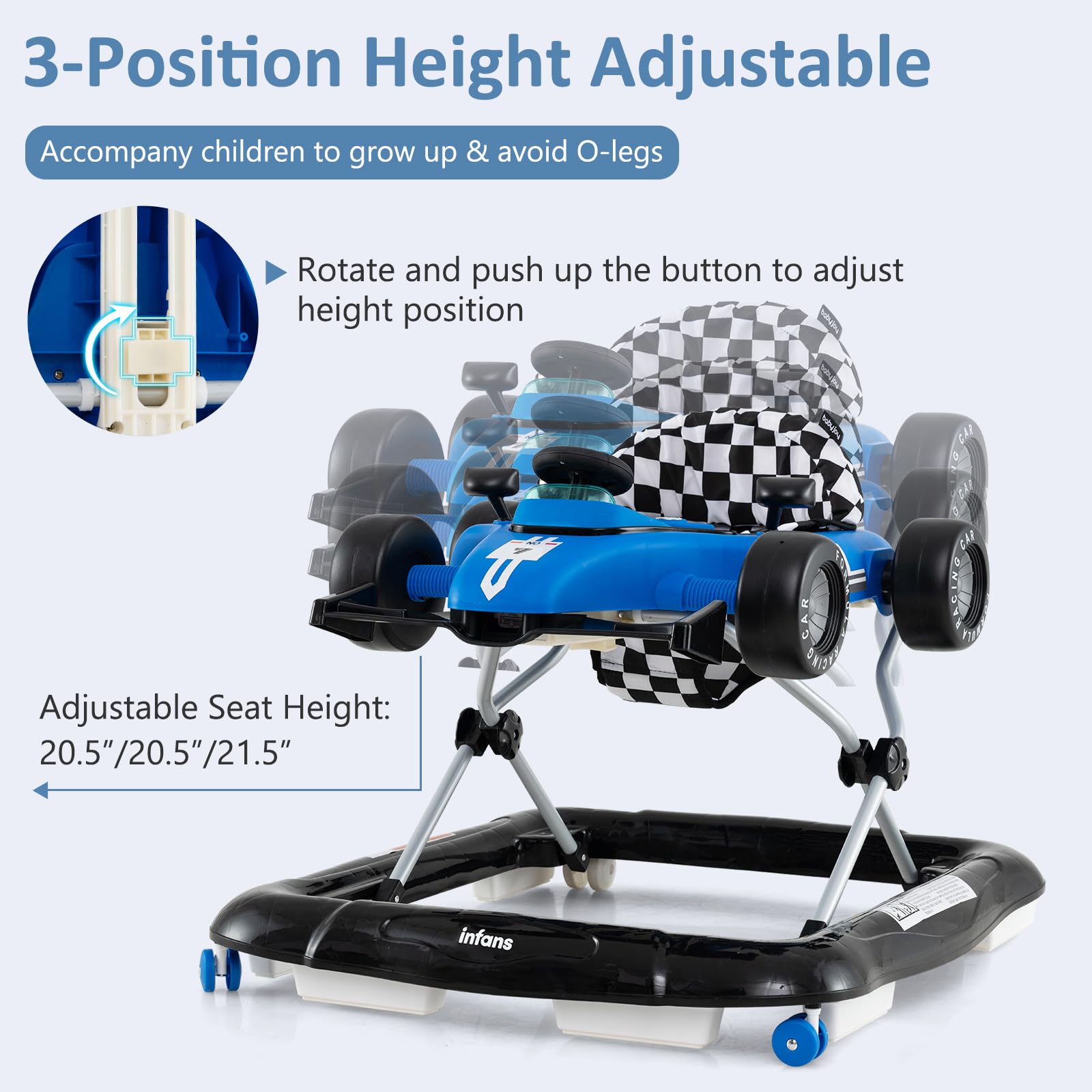 INFANS 4 in 1 Baby Walker, Foldable Toddler Activity Center with Adjustable Height, Removable Toy Tray, Push Walker