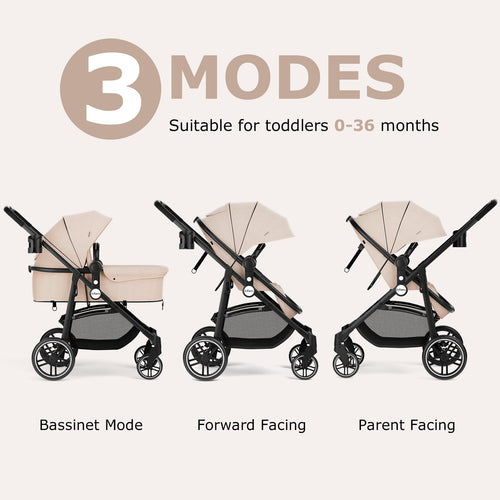 INFANS 2 in 1 Baby Stroller, High Landscape Infant Stroller & Reversible Bassinet Pram, Foldable Pushchair