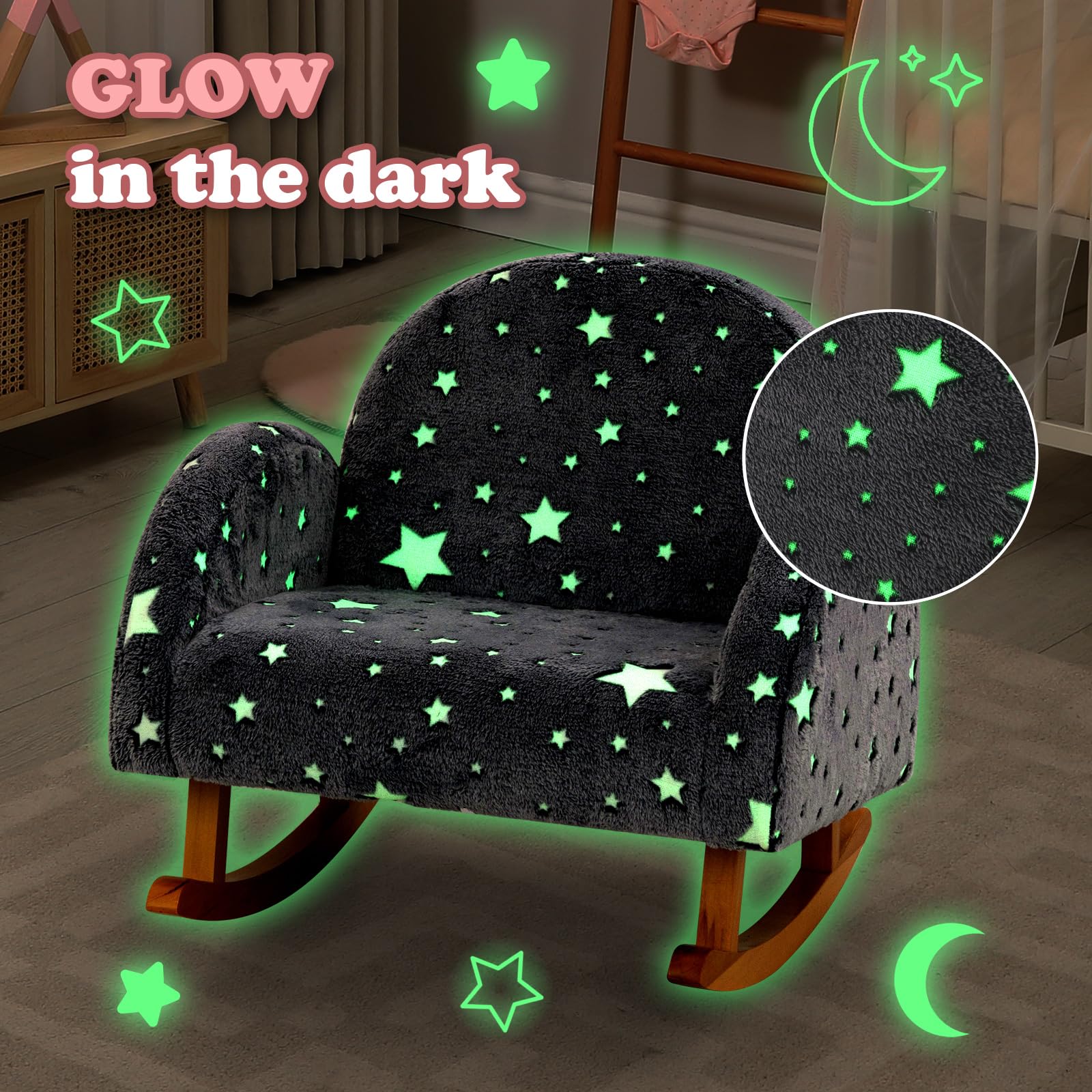 OLAKIDS Kids Sofa with Glow in The Dark, Toddler Rocking Chair
