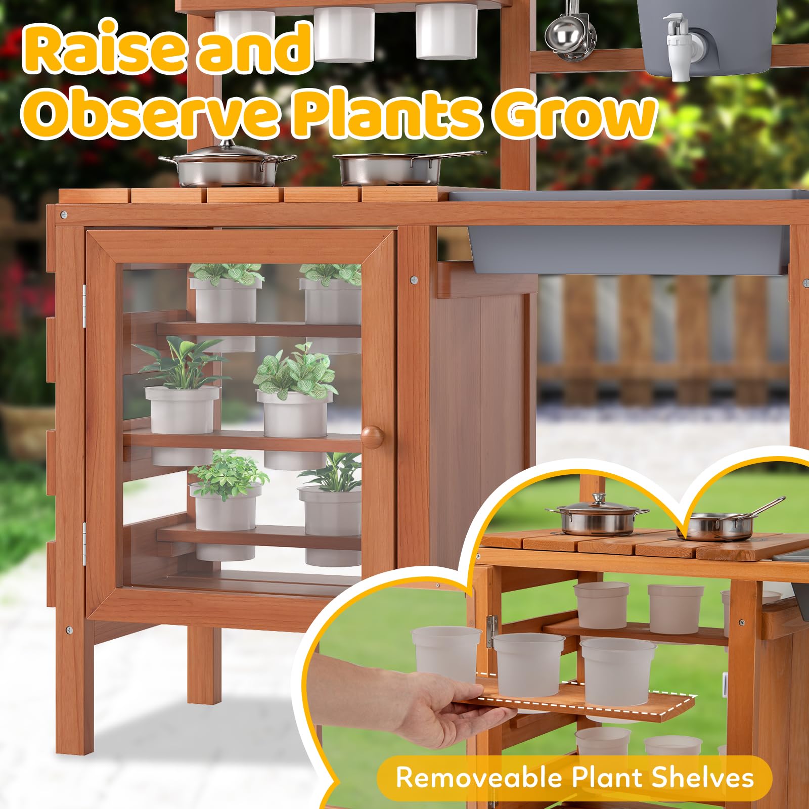 OLAKIDS Mud Kitchen for Kids Outdoor, Wooden Toddler Play Kitchen