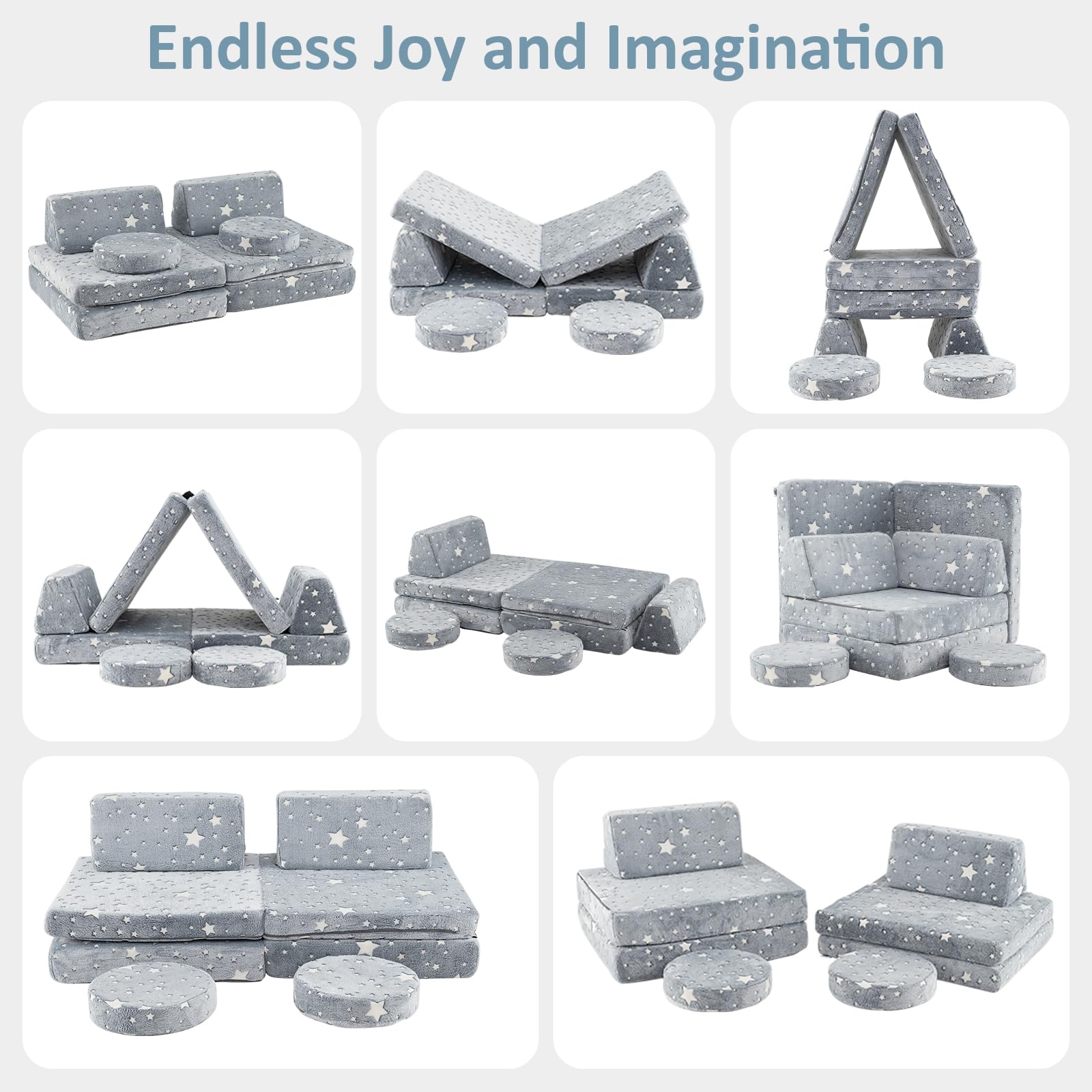 OLAKIDS Modular Kids Play Couch, 6 PCS Toddler Creative Sectional Fort Building Sofa for Playroom, Bedroom