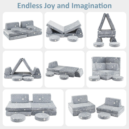 OLAKIDS Modular Kids Play Couch, 6 PCS Toddler Creative Sectional Fort Building Sofa for Playroom, Bedroom