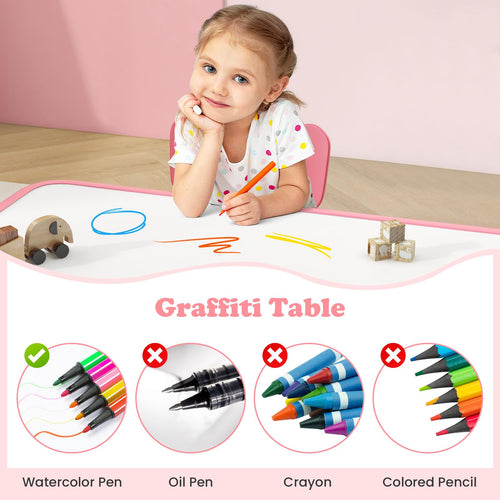 OLAKIDS Kids Table and Chiar Set, Height Adjustable Toddler Desk and 4 Chairs