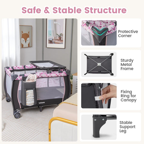 INFANS 4 in 1 Pack and Play, Portable Baby Kid Infant, Travel Playard with Bassinet