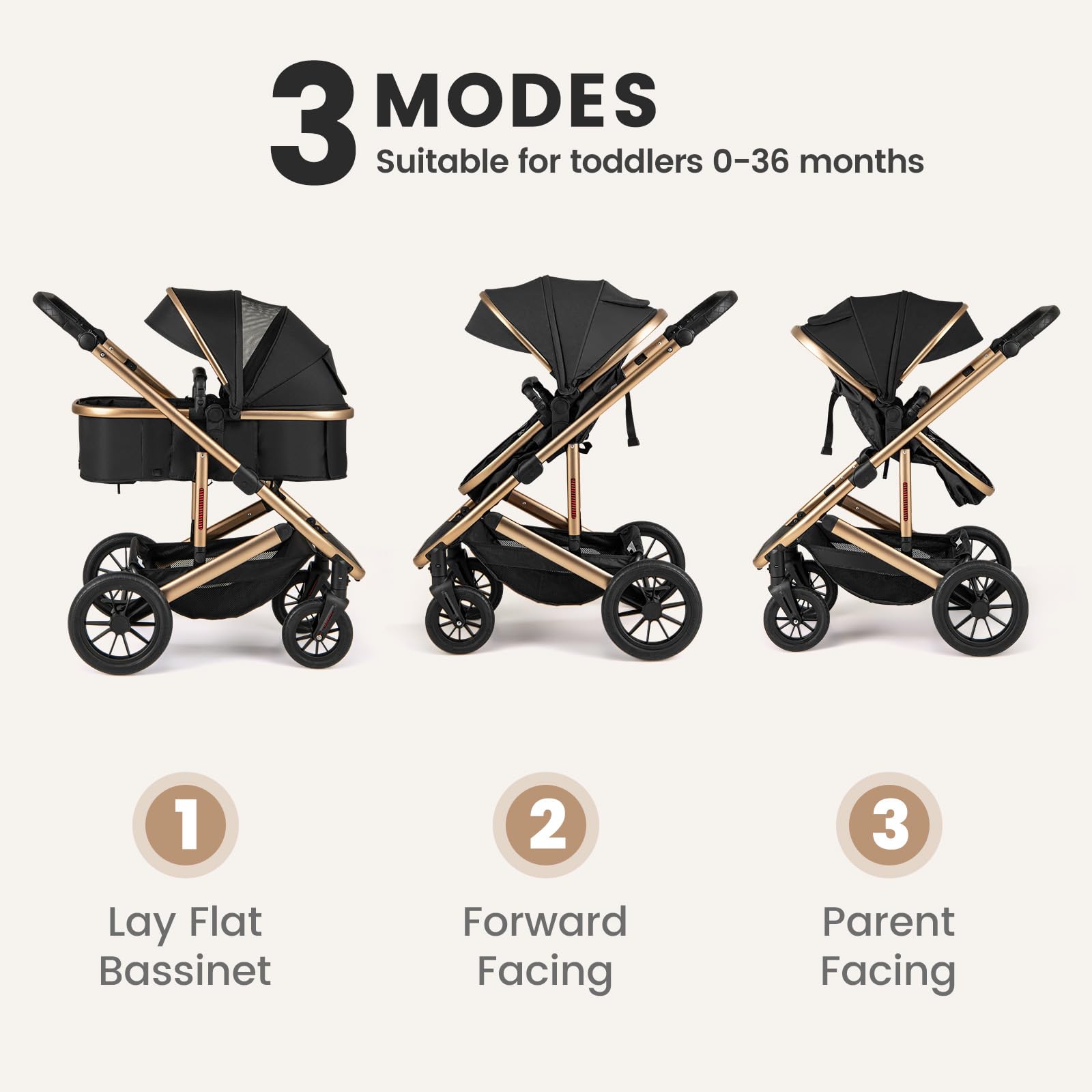 INFANS 2 in 1 Baby Stroller, Folding Newborn Pram Convertible Stroller High Landscape Shock Absorption