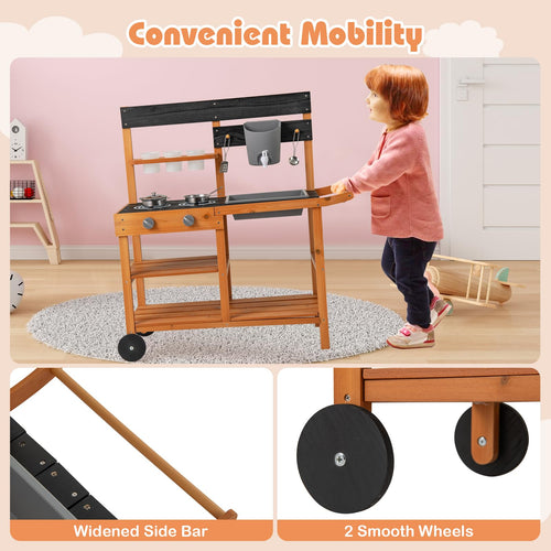 OLAKIDS Mud Kitchen for Kids Outdoor, Wooden Toddler Play Kitchen