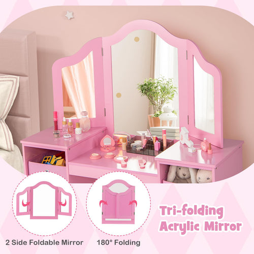 OLAKIDS Kids Vanity, 2 in 1 Princess Makeup Desk and Chair Set