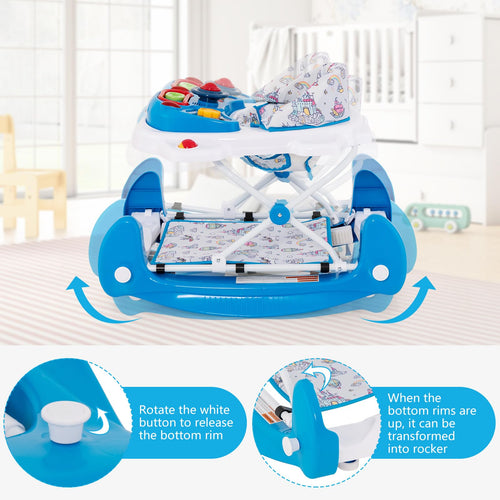 INFANS Baby Walker, 5 in 1 Behind Walker Learning Seated Rocker Bouncer with Removable Music Tray, Adjustable Height