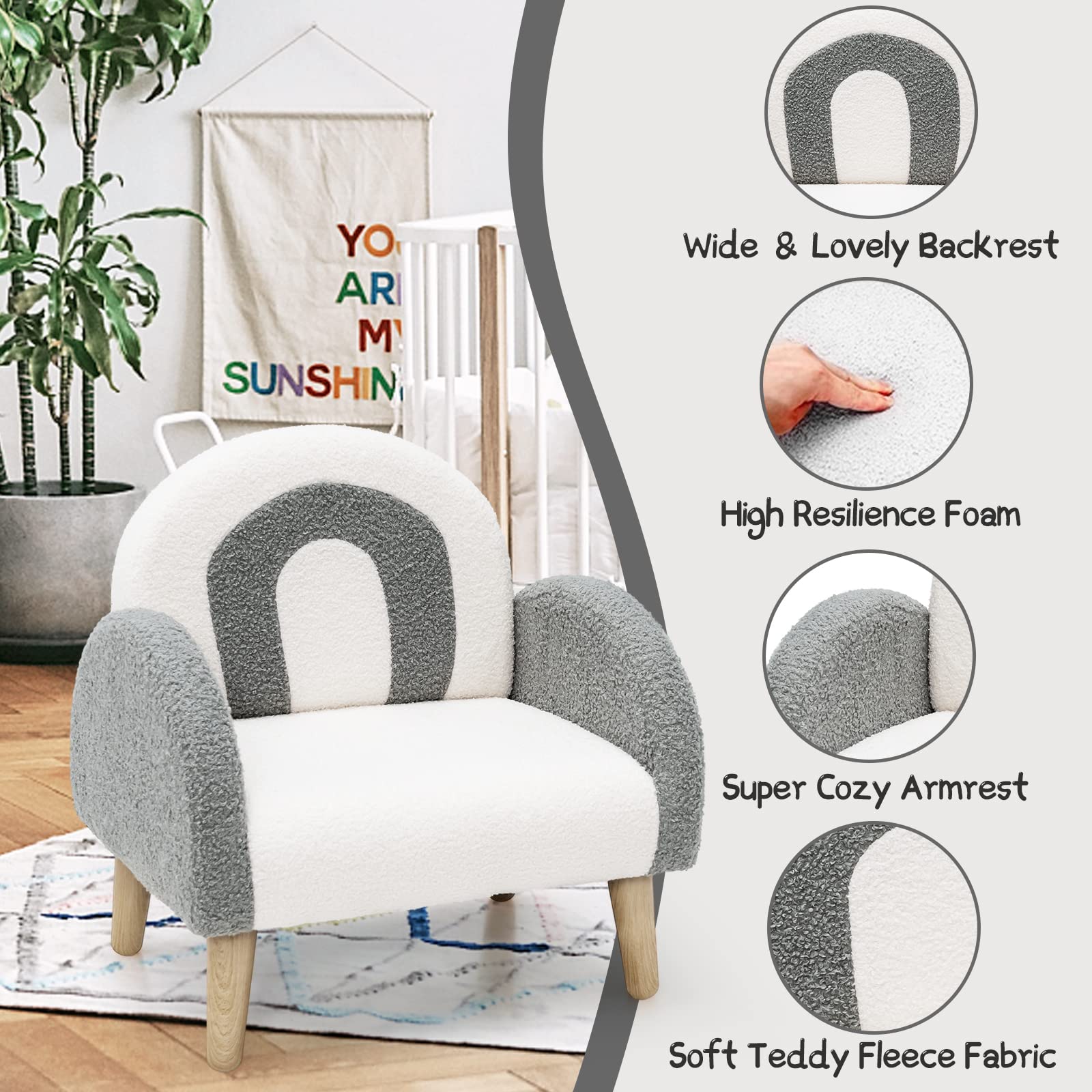 OLAKIDS Kids Sofa, Toddler Armchair with Solid Wooden Frame Anti-Tipping Design Plush Fabric