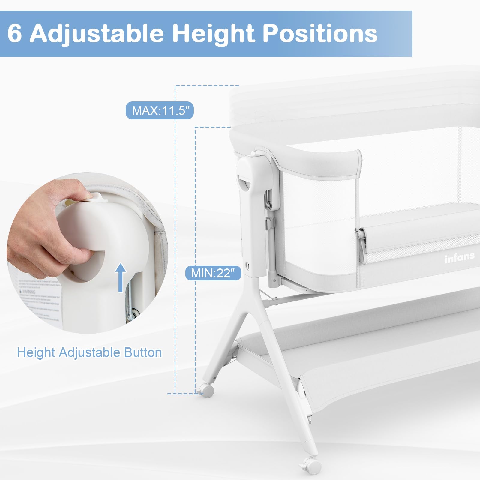 INFANS 5 in 1 Baby Bassinet, Upgraded Flat Rocking Bedside Sleeper with Wheels, Storage Basket, Travel Bag