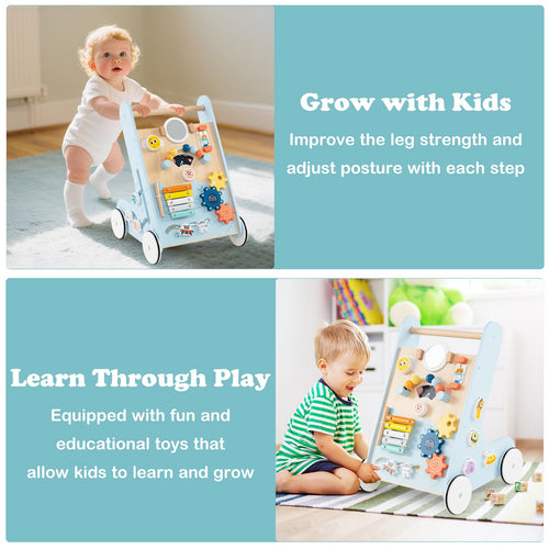 INFANS Wooden Baby Walker, Montessori Walker with Multiple Activity Toys, Storage, Push Walker Toys