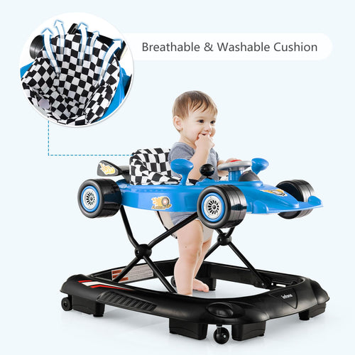 INFANS Foldable Baby Walker, Toddler Activity Center Leaning-Seated Walk-Behind with Steering Wheel, Adjustable Height