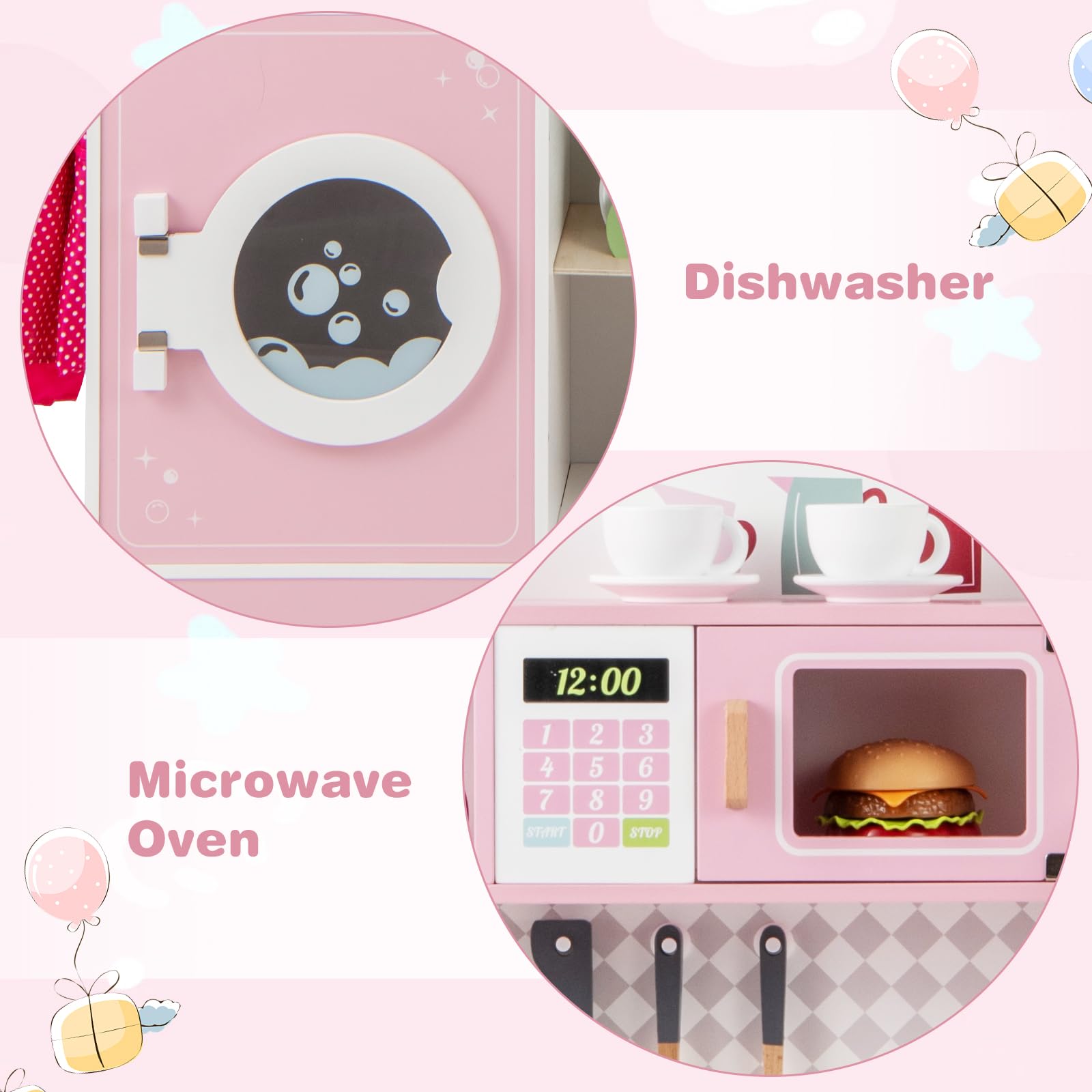 OLAKIDS Kids Kitchen Playset, Toddler Wooden Kitchen Pretend Cooking Toy Set with Coffee Maker