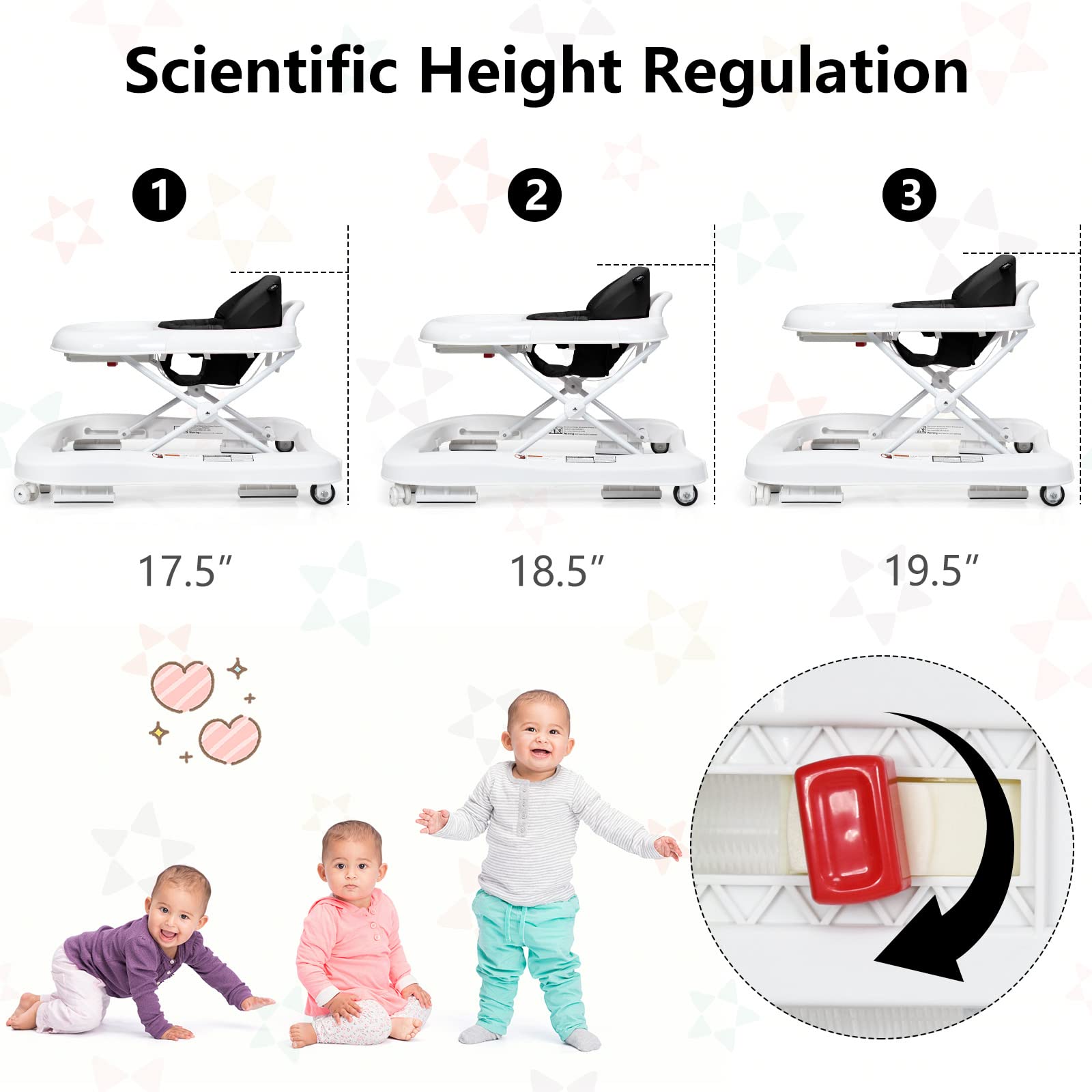 INFANS Foldable Baby Walker, 3 in 1 Toddler Walker Learning-Seated Walk-Behind for Boys and Girls