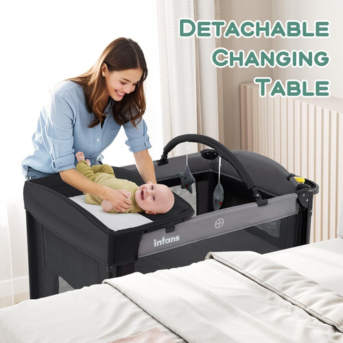 INFANS Baby Bassinet, 4 in 1  Pack and Play Baby Playard with Changing Table, Mosquito Net