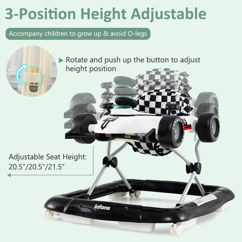 INFANS 4 in 1 Baby Walker, Foldable Toddler Activity Center with Adjustable Height, Removable Toy Tray, Push Walker