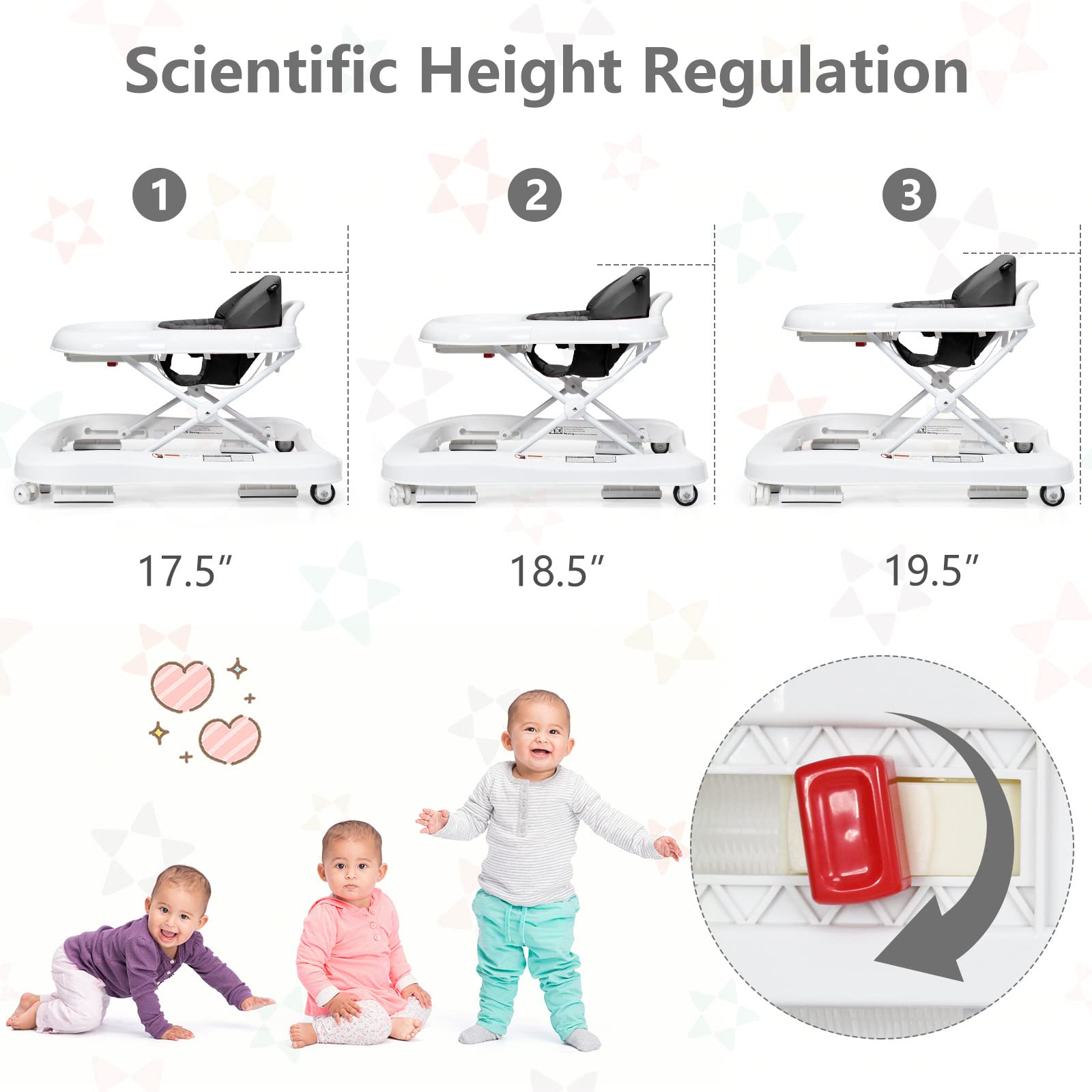 INFANS Foldable Baby Walker, 3 in 1 Toddler Walker Learning-Seated Walk-Behind for Boys and Girls