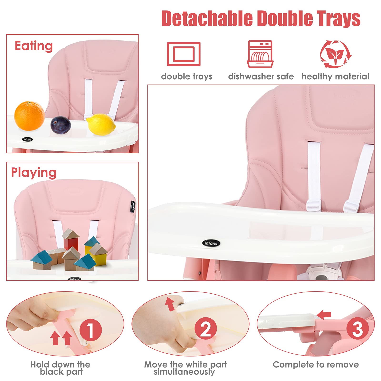 INFANS 4 in 1 High Chair–Booster Seat, Convertible Highchair, Installation-Free,Simple Fold for Baby, Infant& Toddler