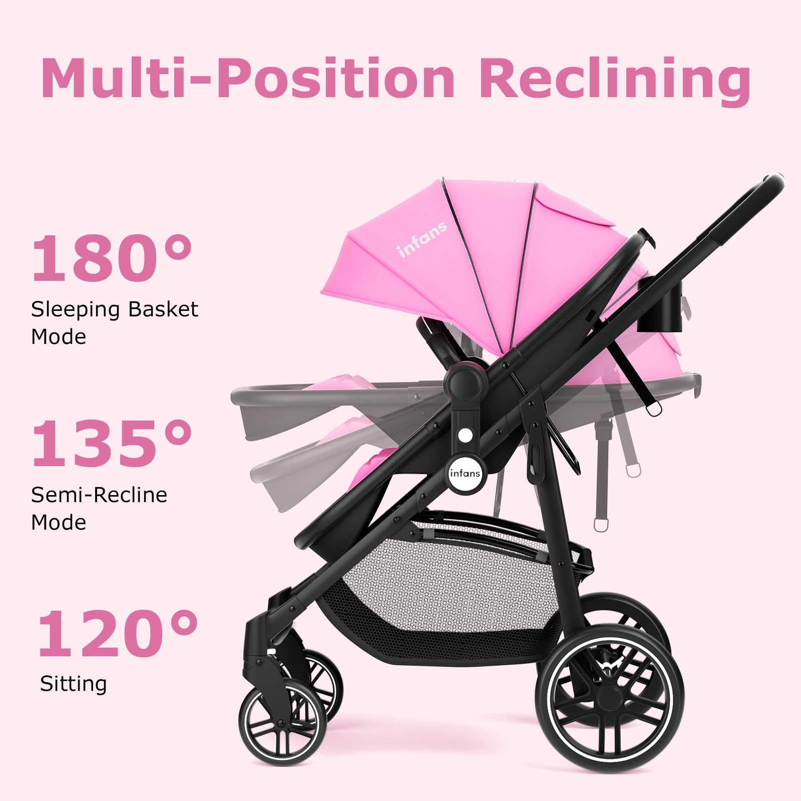 INFANS 2 in 1 Baby Stroller, High Landscape Infant Stroller & Reversible Bassinet Pram, Foldable Pushchair