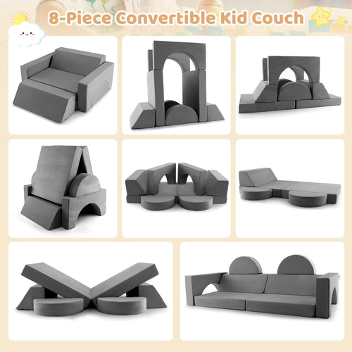 OLAKIDS Mondular Kids Play Couch, 8PCS Toddler Sectional Sofa Building Fort